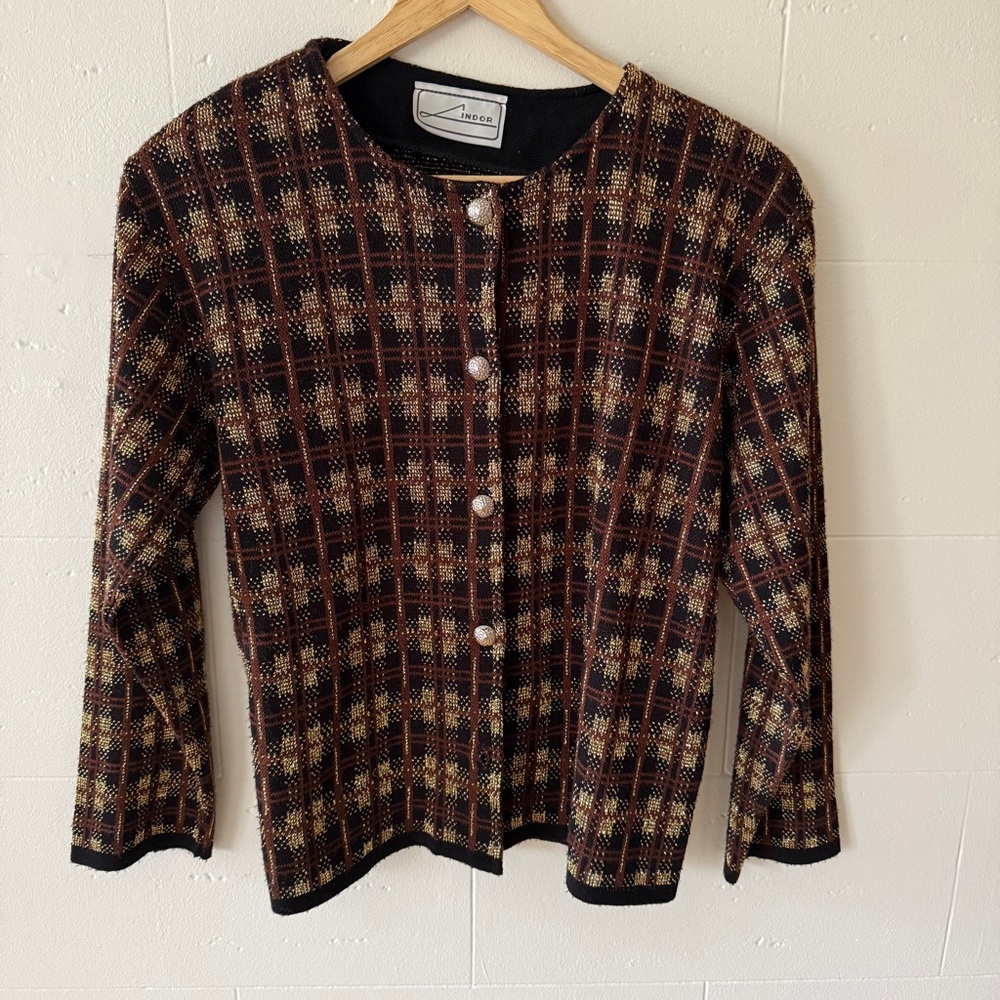 Vintage Lindor Brown and Gold Sparkle Cardigan